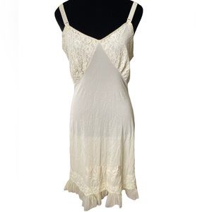 Nan Flower Vintage 50s 60s Yellow Romantic Lace Floral Lingerie Midi Slip Dress